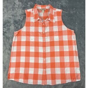 Natural Reflections Orange White Buffalo Plaid Sleeveless Shirt Top Bass Pro XL